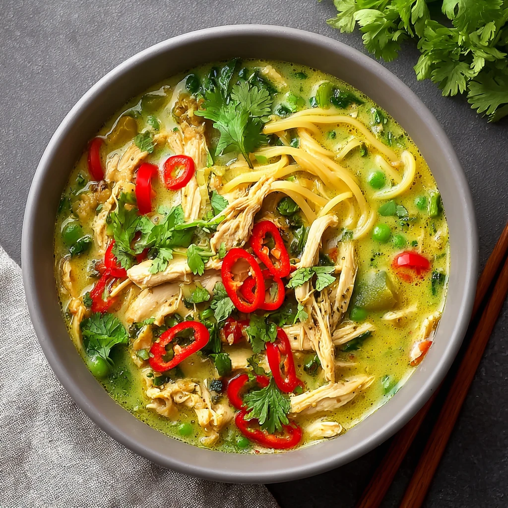 Bright Cozy Thai Green Curry Chicken Noodle Soup