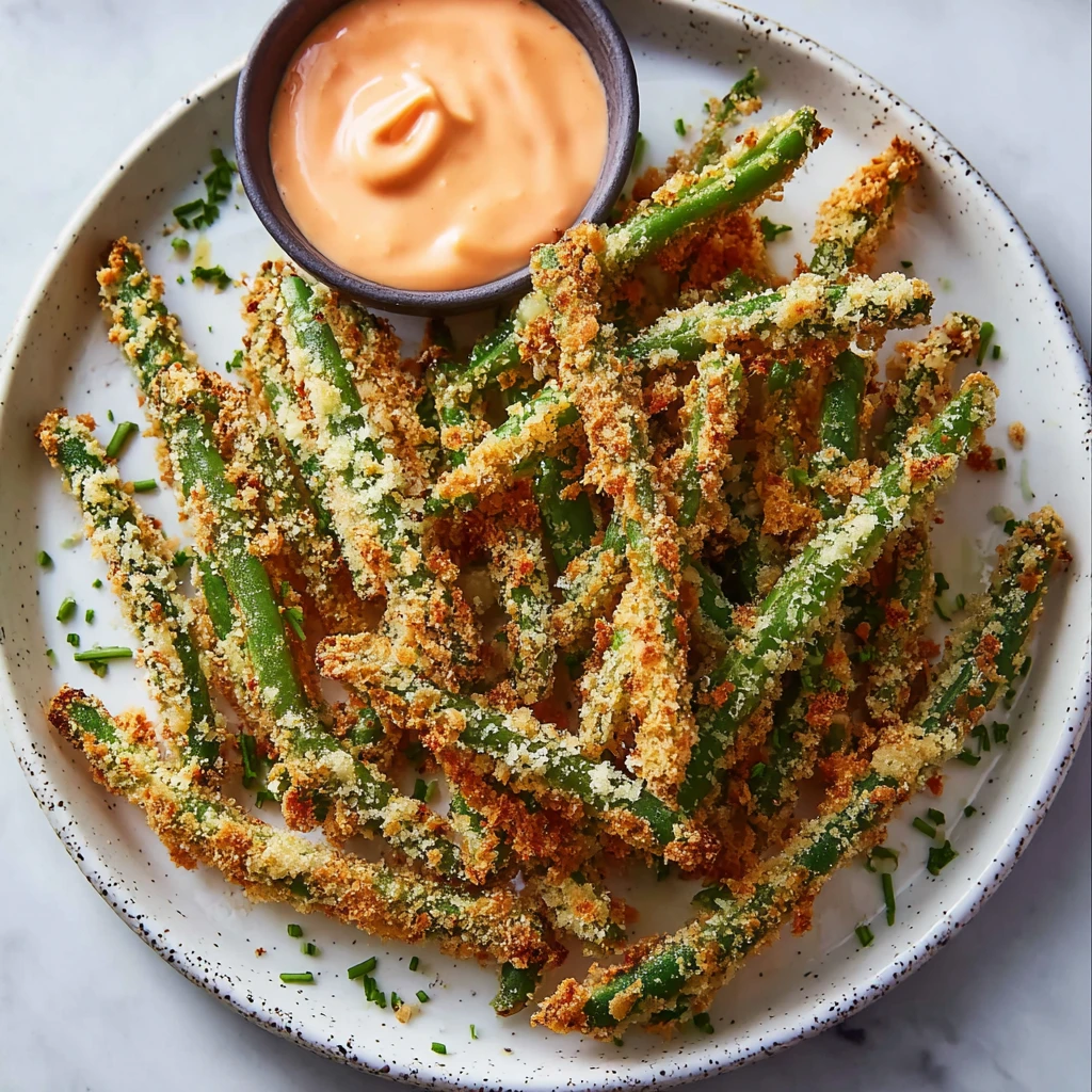 Crispy Baked Green Bean Fries Creamy Sriracha Sauce