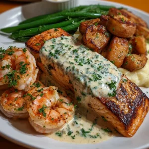 Cajun Shrimp and Salmon with Garlic Cream Sauce Dinner