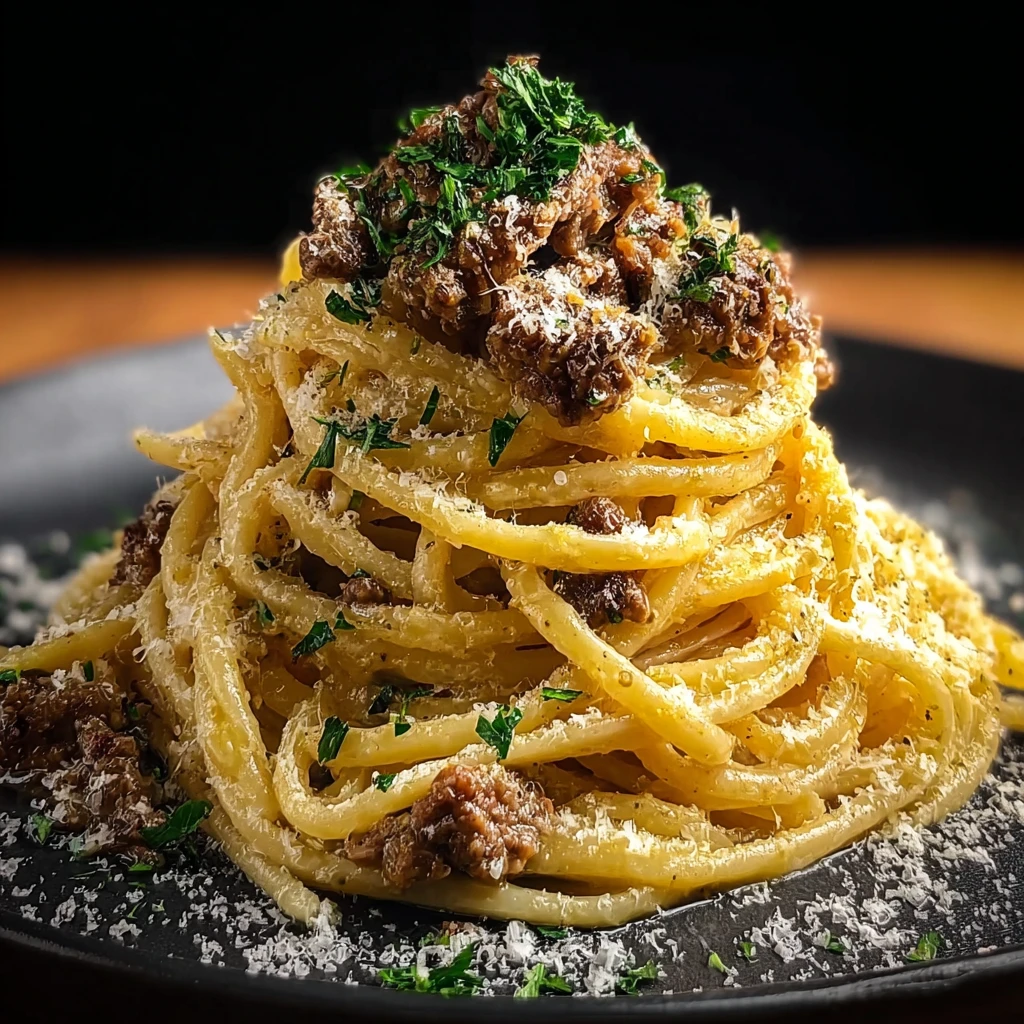 Creamy Parmesan Beef Linguine Garlic Butter Sauce