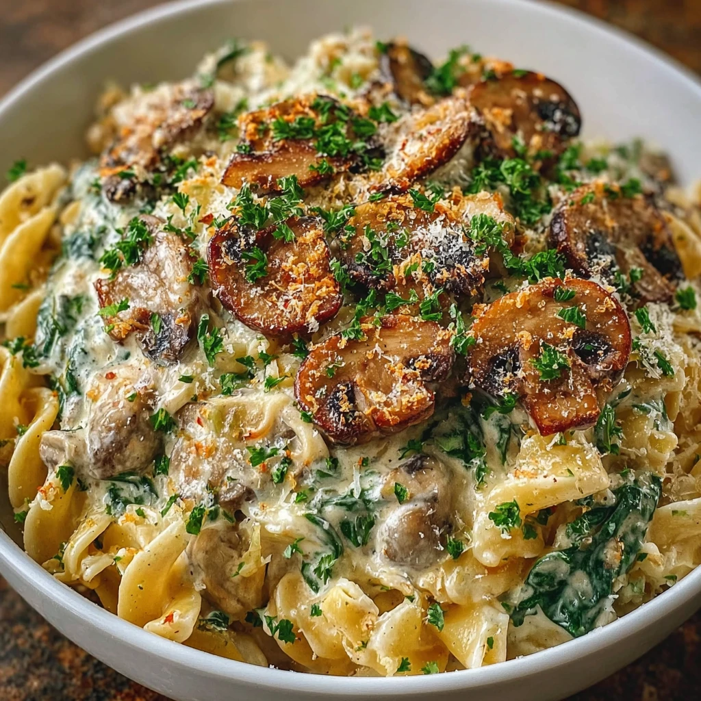Creamy Spinach Mushroom Pasta Casserole