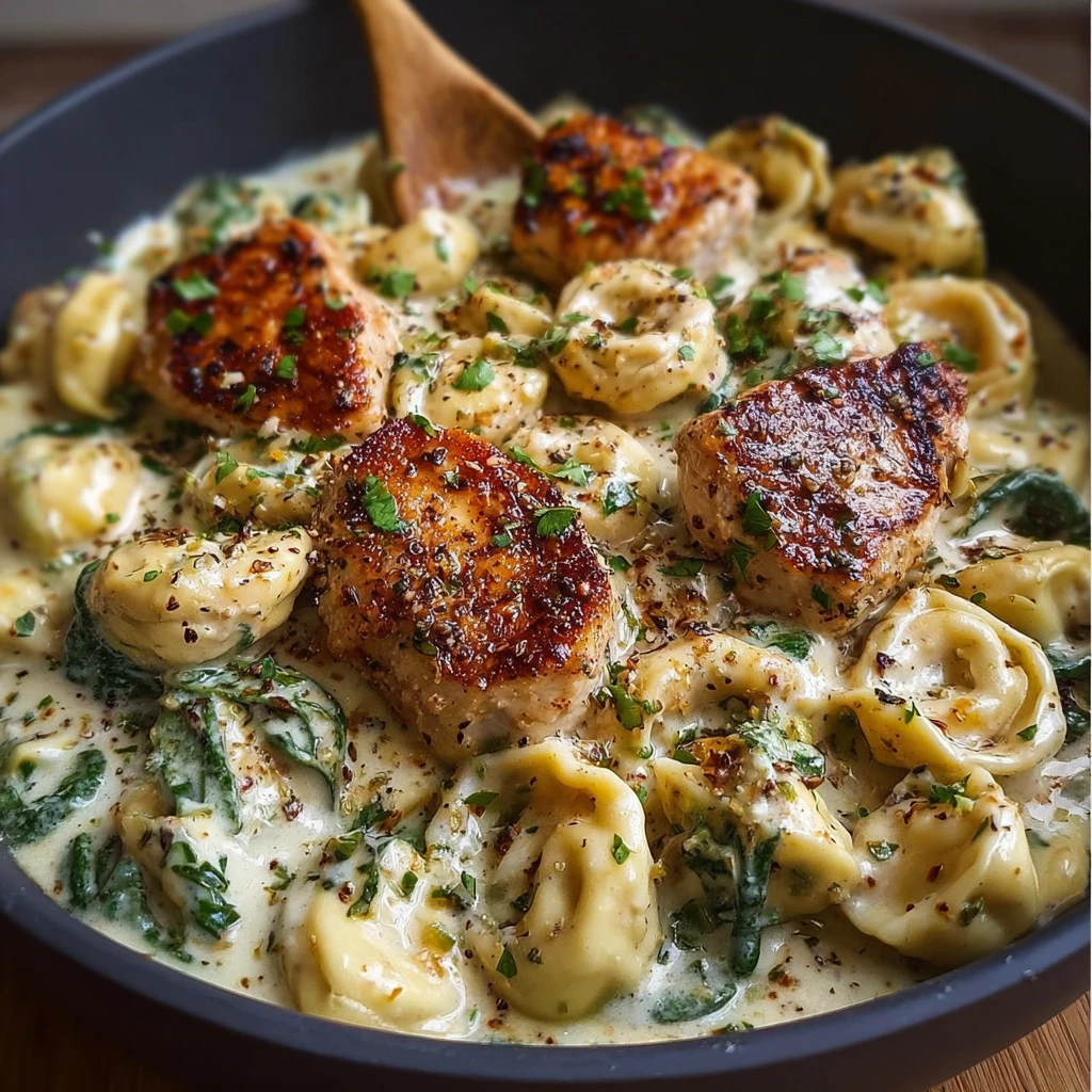 One Pot Creamy Parmesan Chicken Tortellini