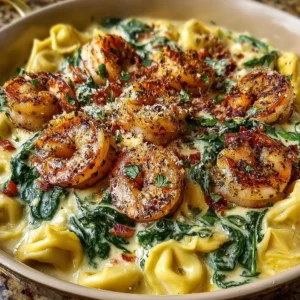 One Pot Shrimp and Creamy Garlic Tortellini