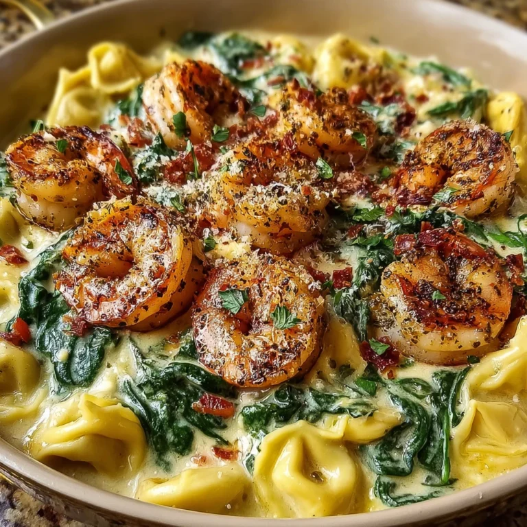 One Pot Shrimp Creamy Garlic Tortellini