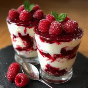 Romantic dessert with raspberries