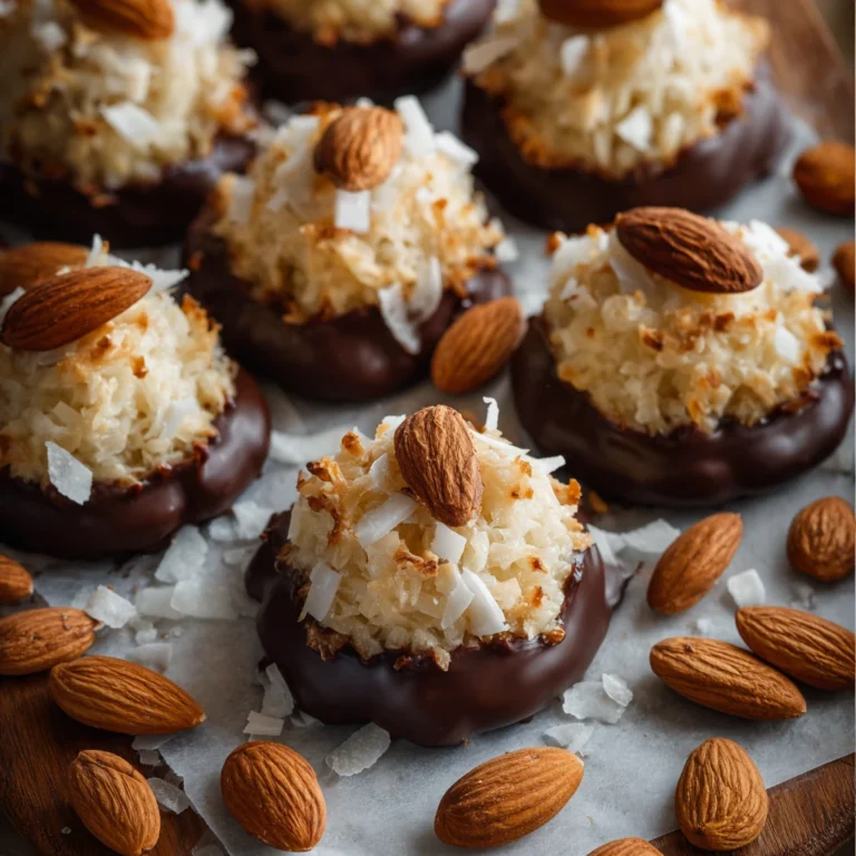almond joy inspired coconut cookie on a plate with garnish