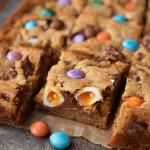 Cadbury Egg Cookie Bars with M&M’s