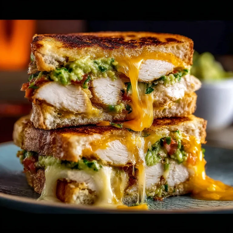 chicken avocado melt sandwich on a plate with garnish