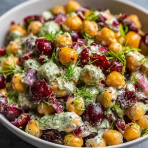 Chickpea Cranberry Salad with Creamy Feta Dressing