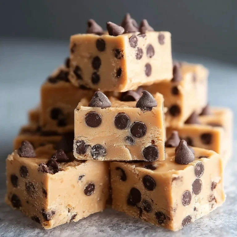 no-bake chocolate chip cookie dough fudge bars stacked on parchment paper