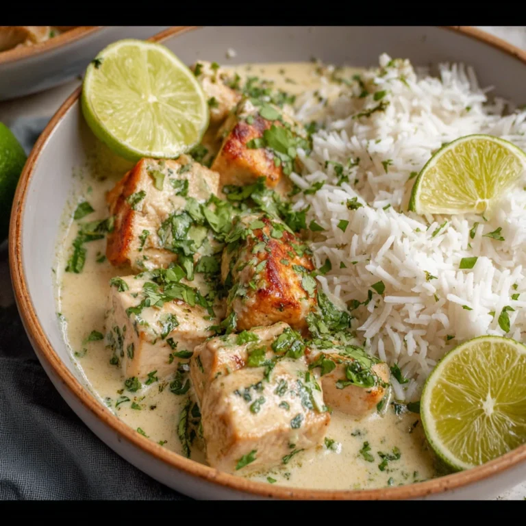 coconut lime tofu on a plate with garnish
