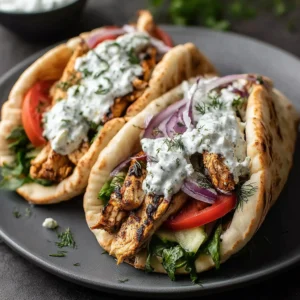Crockpot Greek Chicken Pitas with Tzatziki