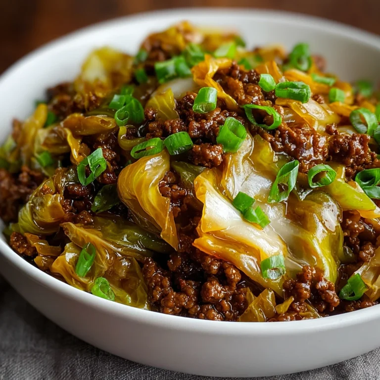 low carb Mongolian ground beef and cabbage in a bowl with sesame seeds and green onions