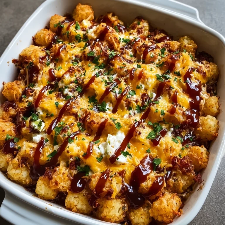 comfort of bbq chicken tater tot casserole on a plate with garnish