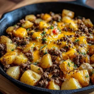 Cheesy One Pot Beef and Potatoes