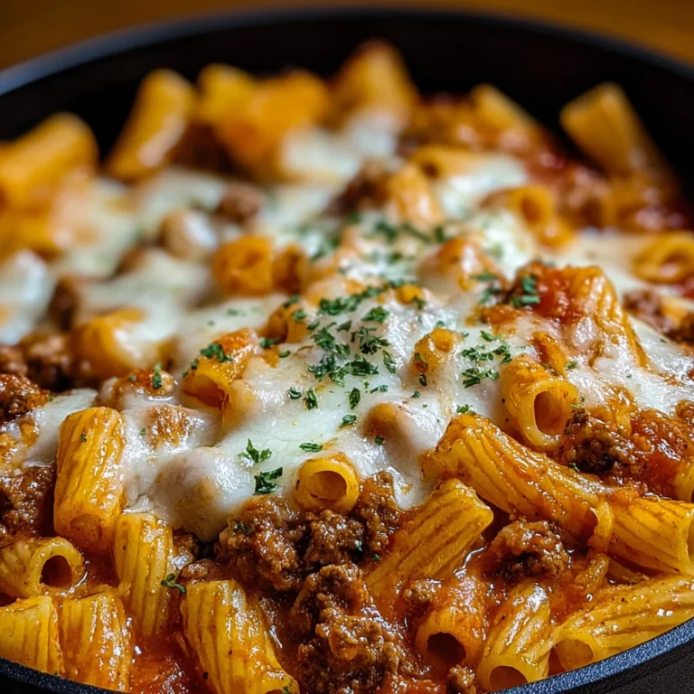 easy one pot beefaroni on a plate with garnish