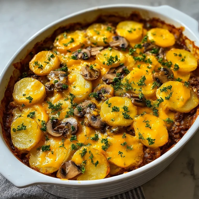 comfort of hamburger potato casserole on a plate with garnish