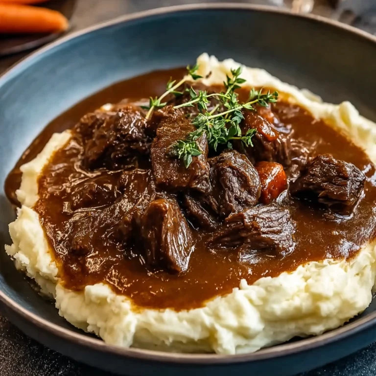 comfort of slow cooker beef manhattan on a plate with garnish