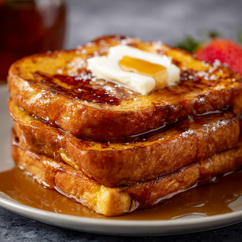 french toast on a plate with garnish