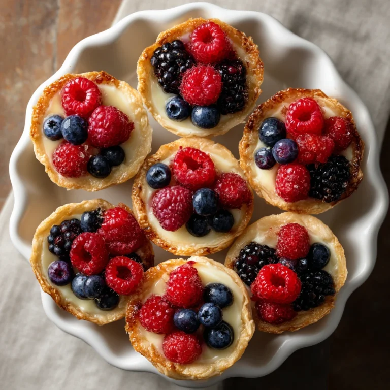 fruit & cream cheese breakfast pastries on a plate with garnish