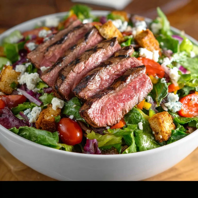 healthy southwest flank steak salad on a plate with garnish