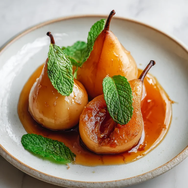 honey maple caramelized pears on a plate with garnish