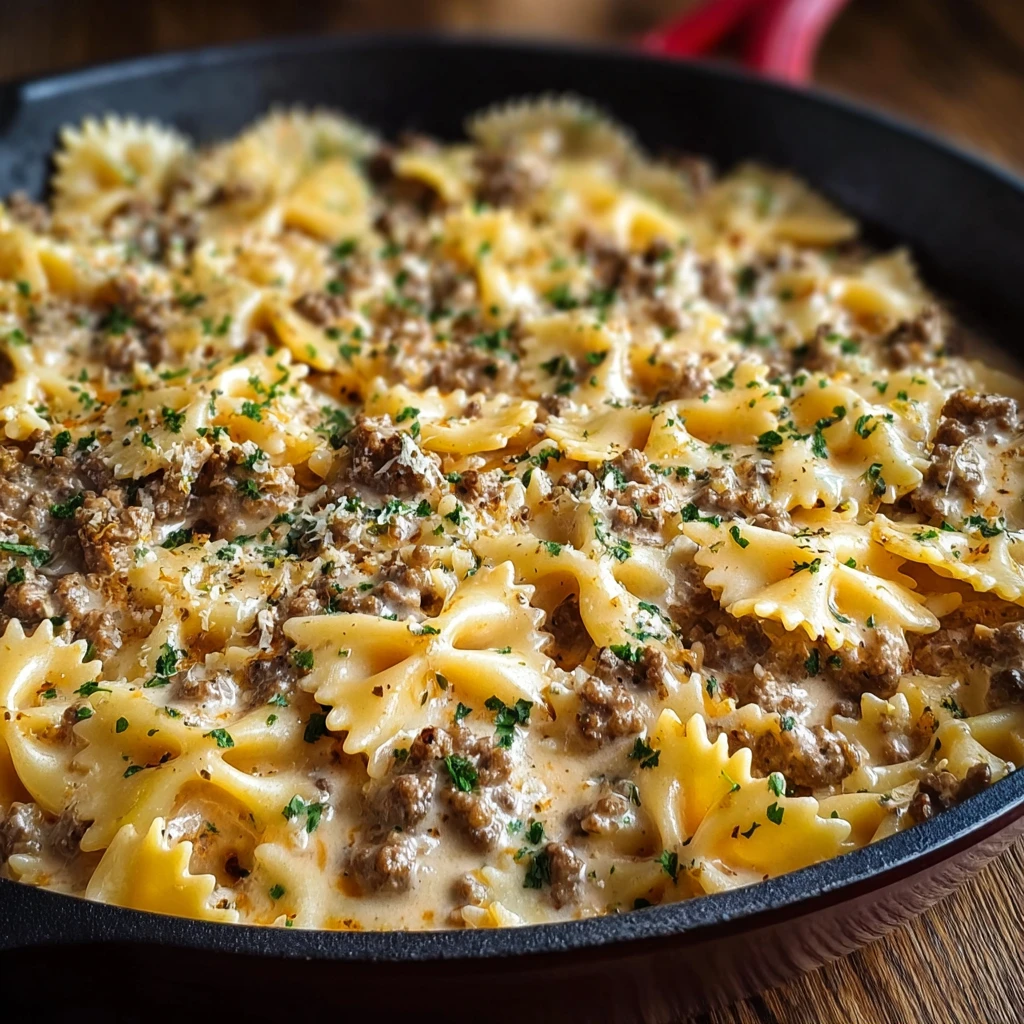 cajun cream cheese alfredo bowties on a plate with garnish