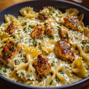 Garlic Butter Chicken Bowties with Mozzarella Cream Sauce
