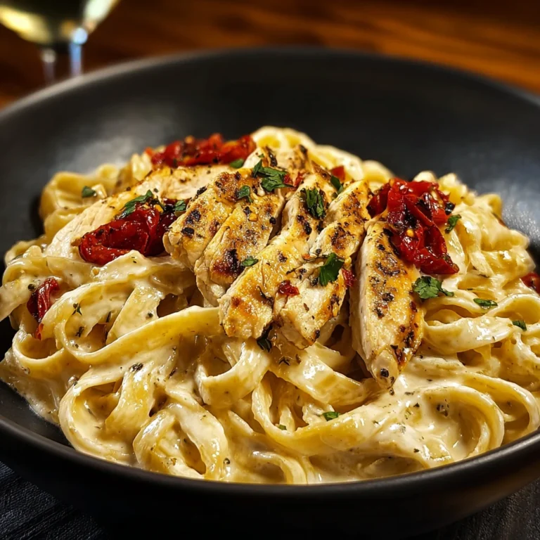 the bold flavors of cajun chicken fettuccine alfredo on a plate with garnish
