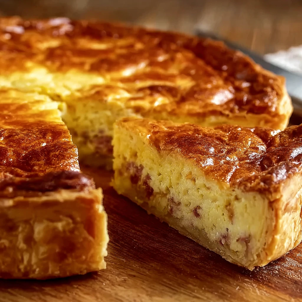 italian easter pie on a plate with garnish