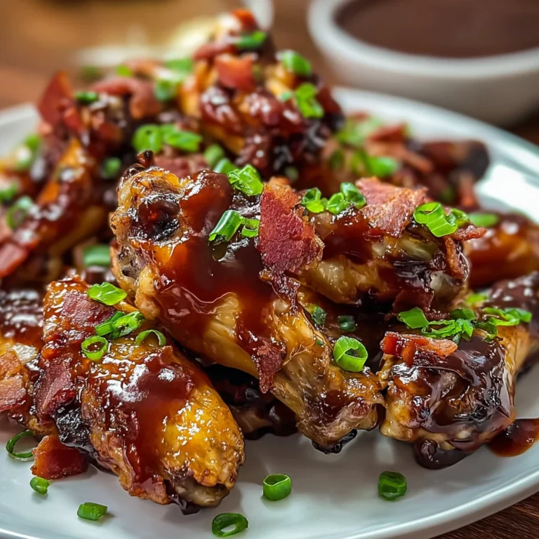 BBQ bacon ranch chicken wings on a plate with ranch drizzle and crumbled bacon