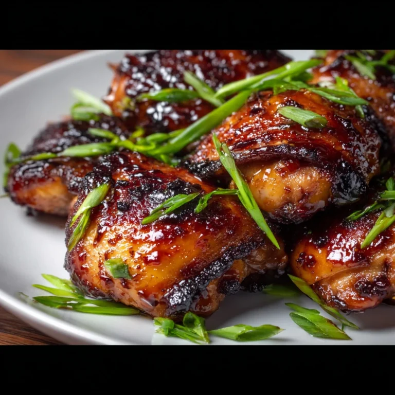 miso chicken thighs on a plate with garnish