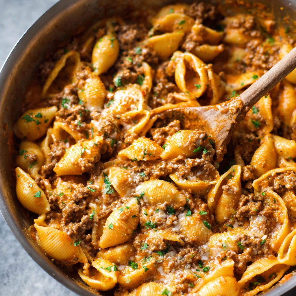 Onepot Creamy Beef Shells