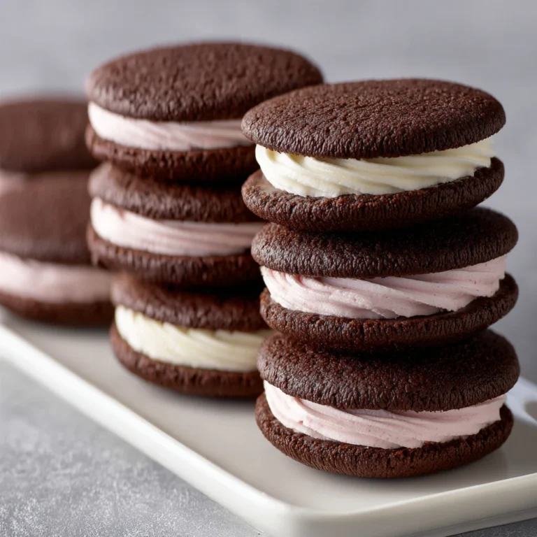 oreo-inspired cocoa sandwich cookies on a plate with garnish