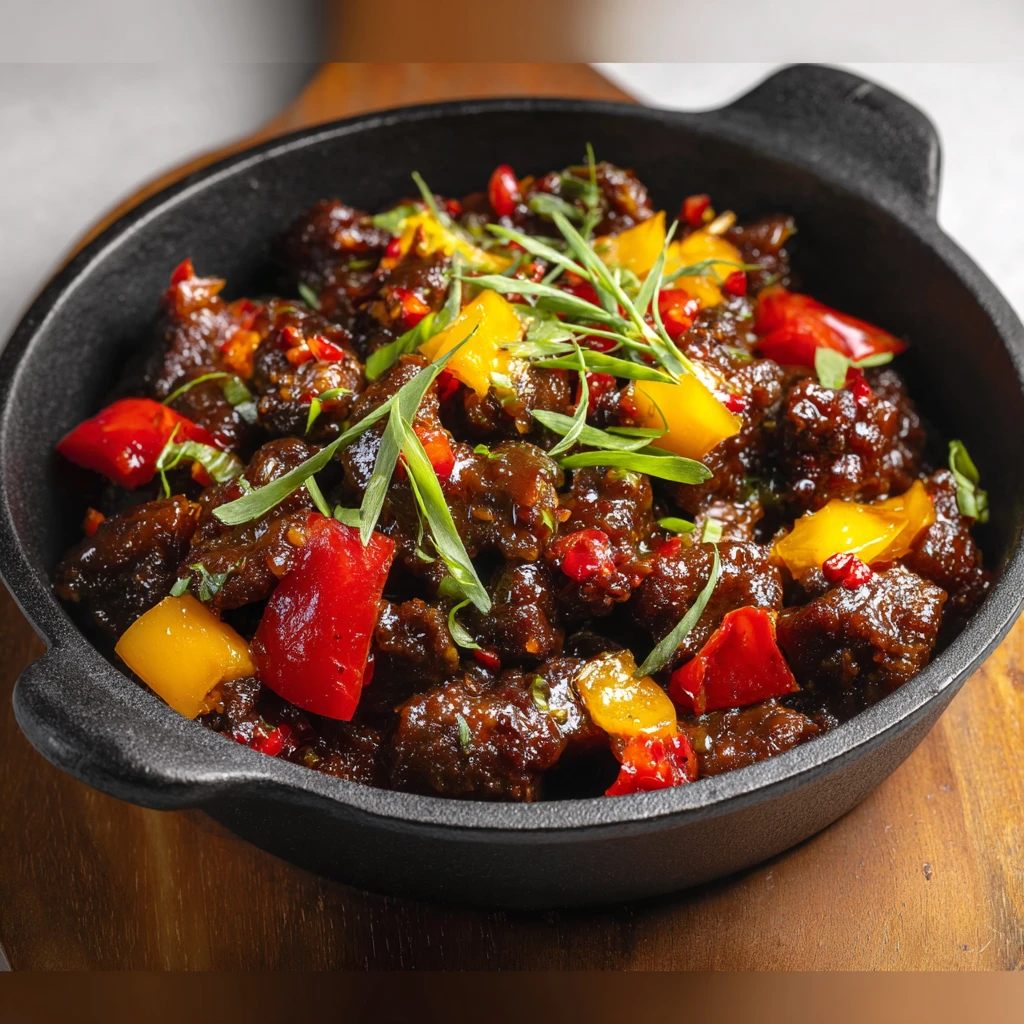 peppered gizzard on a plate with garnish
