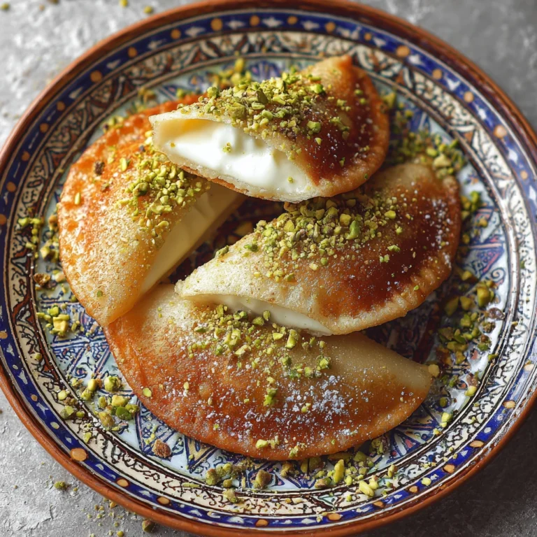 qatayef (stuffed and fried pancakes) on a plate with garnish