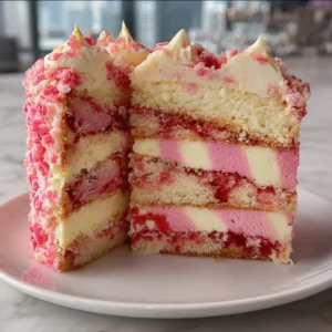 Strawberry Crunch Cheesecake Cake (Layered Recipe)