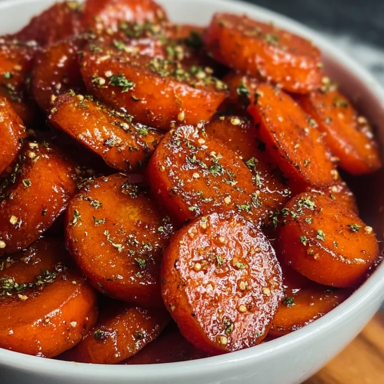 the best brown sugar glazed carrots recipe on a plate with garnish