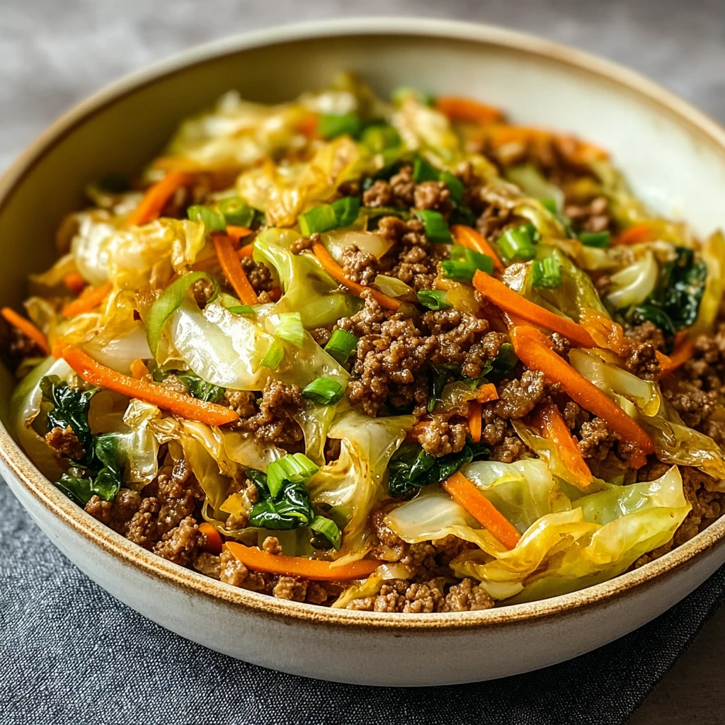 keto beef and cabbage stir fry with sesame seeds in a bowl with chopsticks