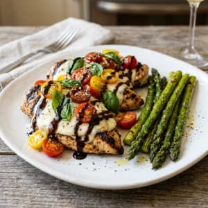 Balsamic Caprese Chicken with Asparagus