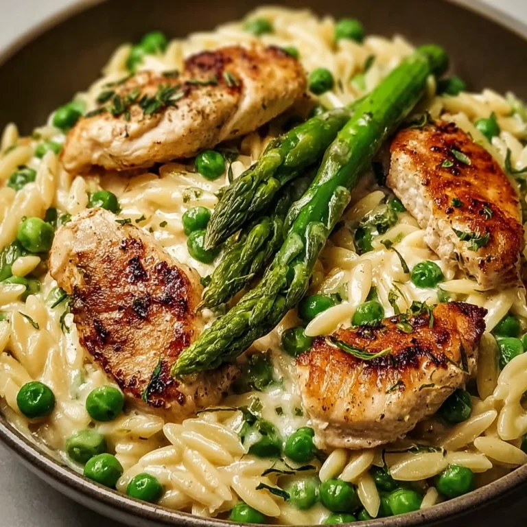 One-pot creamy parmesan orzo with chicken and asparagus