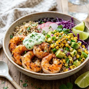 Create the Best Grilled Shrimp Bowl with Avocado Corn Salsa