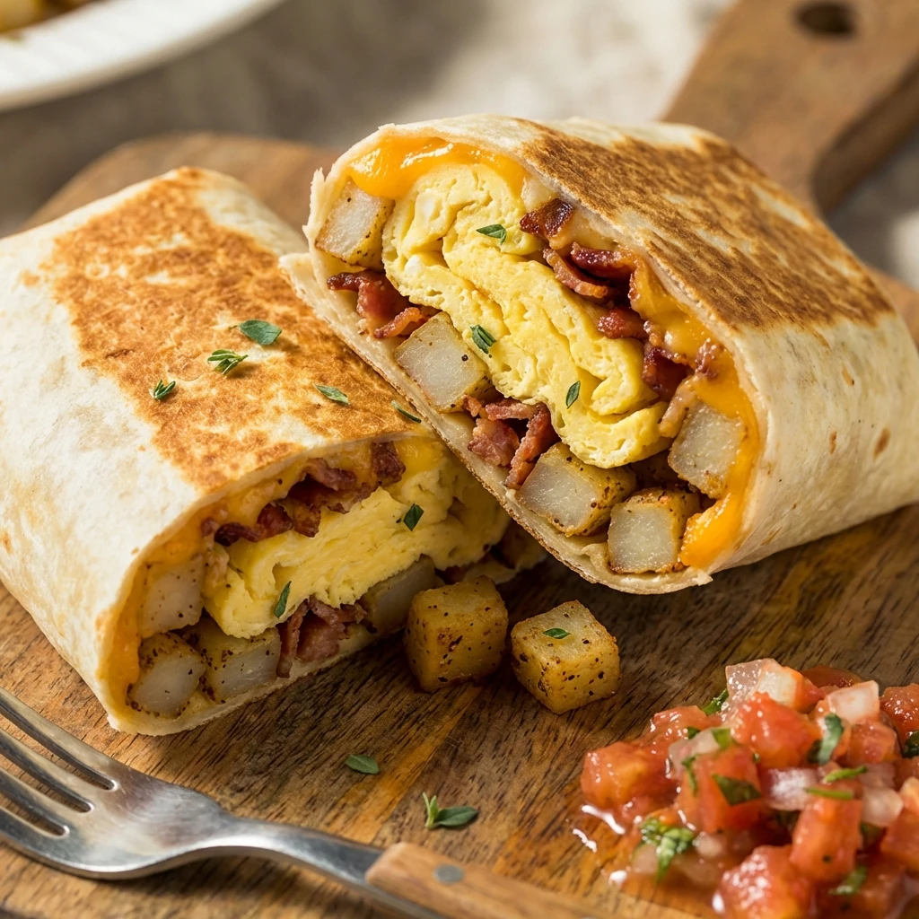 Indulge Crispy Bacon Egg Cheese Burrito Potatoes