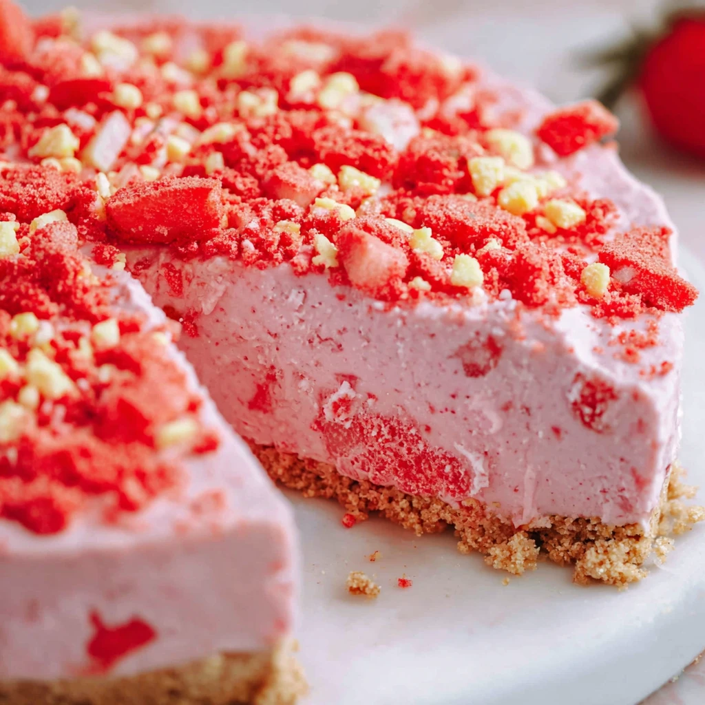 No-bake strawberry shortcake pie with fresh strawberries and whipped cream