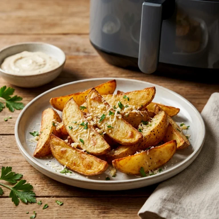 air fryer crispy garlic parmesan potato wedges