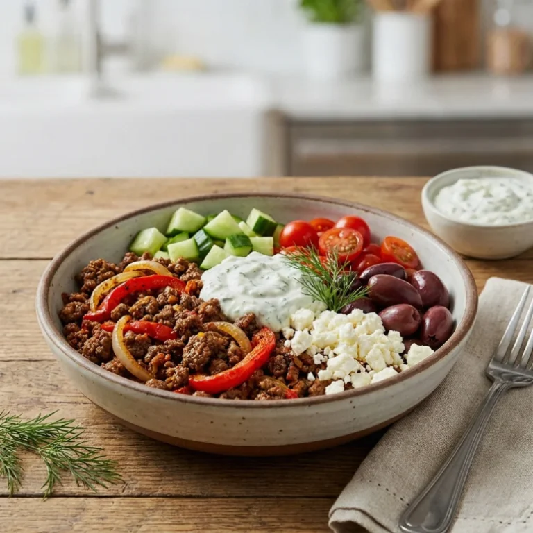 Savory Greek Ground Beef Bowl